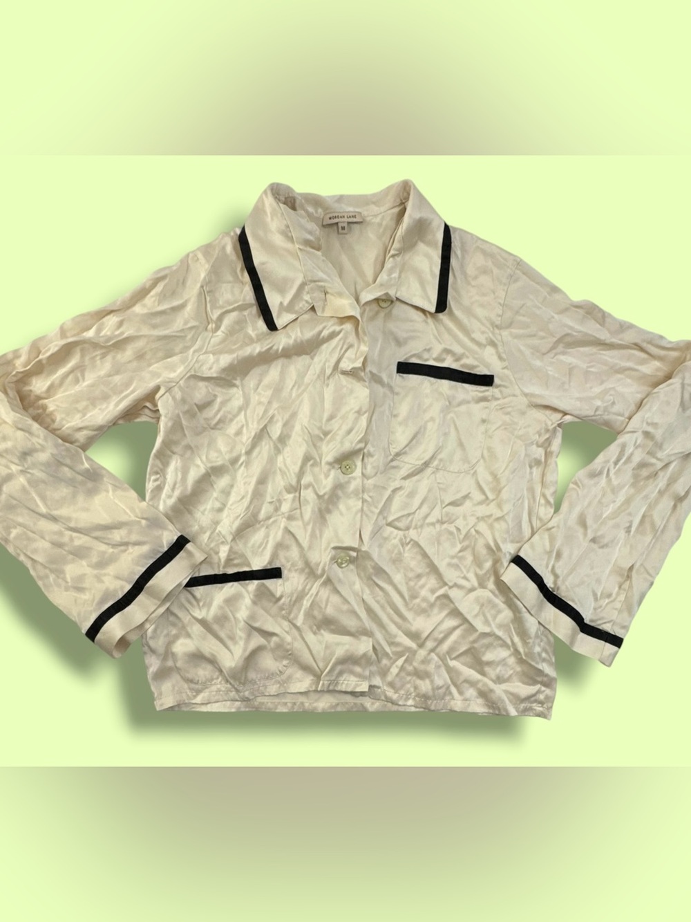 $248 Morgan Lane Women's Beige Silk-Blend Ruthie Satin Pajama Top Size M